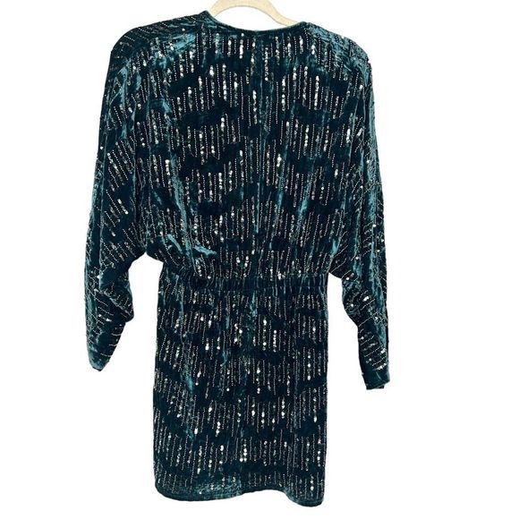 ZARA Trf Collection Velvet Beaded Wrap Mini Dress Turquoise Blue Party Formal S - Picture 2 of 13